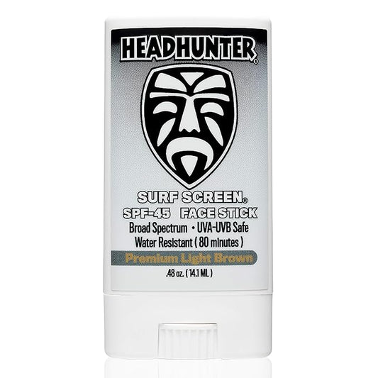 Headhunter Sunscreen Face Stick SPF 45, Waterproof Surf Sunblock for Waterman, Water-Resistant Facial Sunscreen for Ultra-Sport Protection and Solar Defense (80 min), Tinted Light Brown (1 pack)