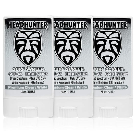 Headhunter Sunscreen Face Stick SPF 45, Waterproof Surf Sunblock for Waterman, Water-Resistant Facial Sunscreen for Ultra-Sport Protection and Solar Defense (80 min), Clear White (3 pack)