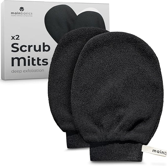 MainBasics Korean Exfoliating Mitts - Deep Body Scrubber Exfoliator Gloves for Dead Skin, Spray Tan Removal, Keratosis Pilaris and Body Scrub - 100% Viscose Fiber (Set of 2)